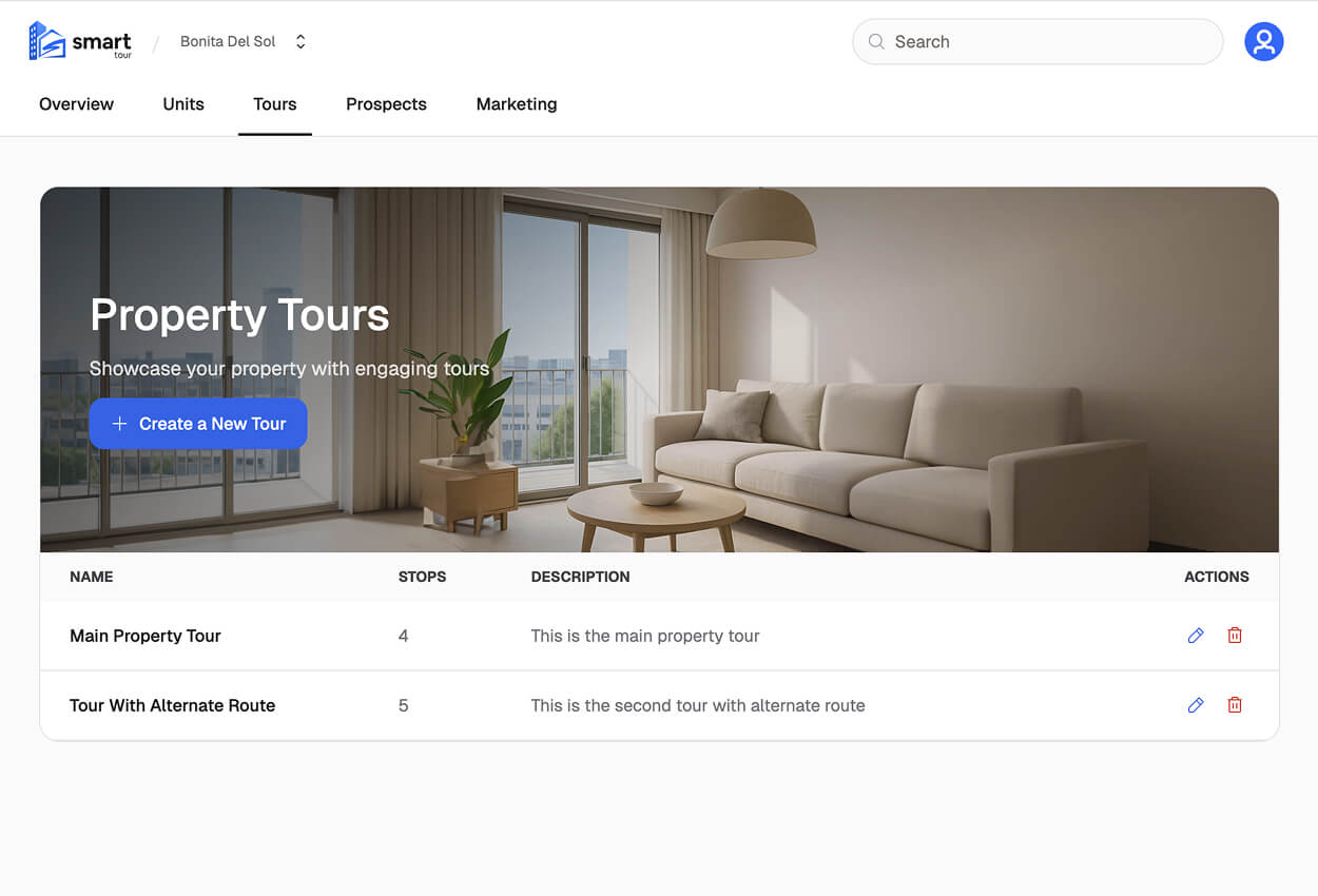 Screenshot of Tours